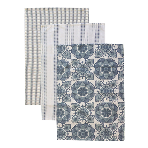 Tile Blue Tea-towel pack of 3