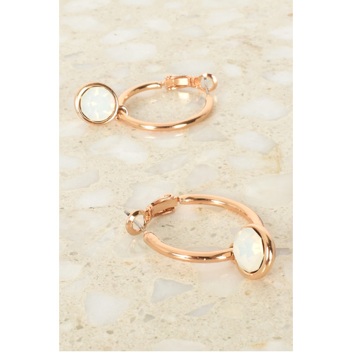 Glass Drop Hoop Earrings (Opal/Gold)