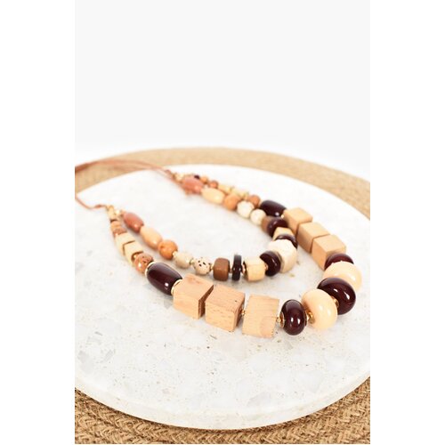 Mixed Timber Stone Layered Necklace