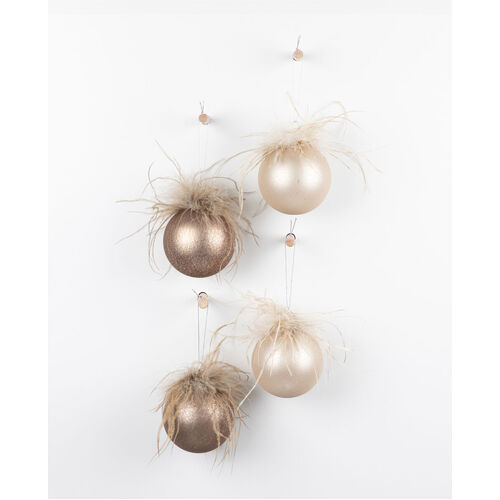 Fable hanging glass bauble with feathers set-4
