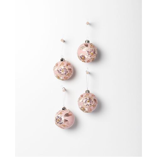 HANGING GLASS BAUBLE - BLUSH LACE - SET OF 4