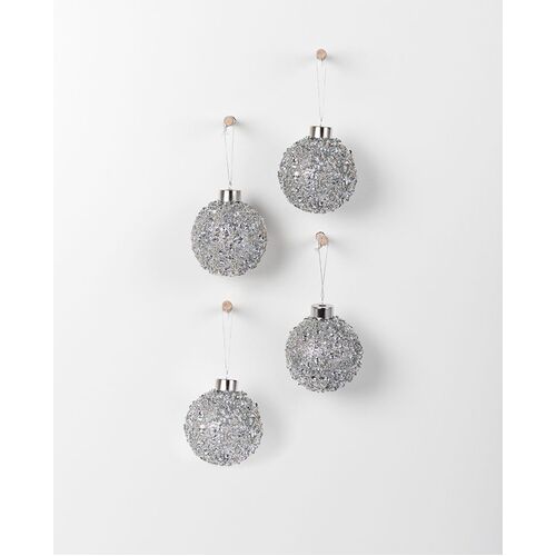 LUMI HANGING GLASS BAUBLE - SILVER SEQUIN - SET OF 4