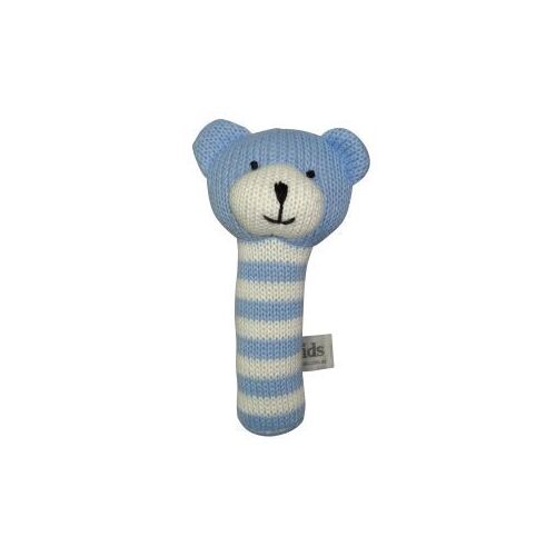 Knitted Bear Stick Rattle - Blue