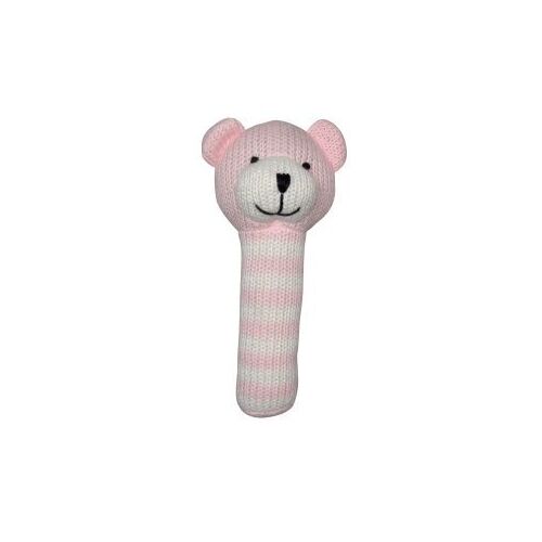 Knitted Bear Stick Rattle - Pink