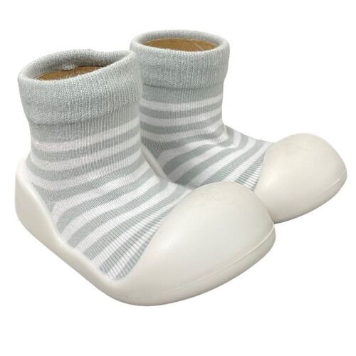 Rubber Soled Socks - Grey Stripe