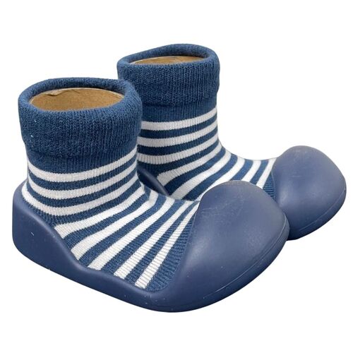 Rubber Soled Socks - Blue Stripe
