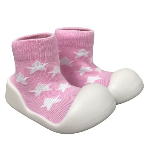 Rubber Soled Socks - Pink Star