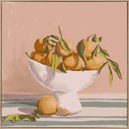 Bowl of Oranges - Oak Box Frame Canvas